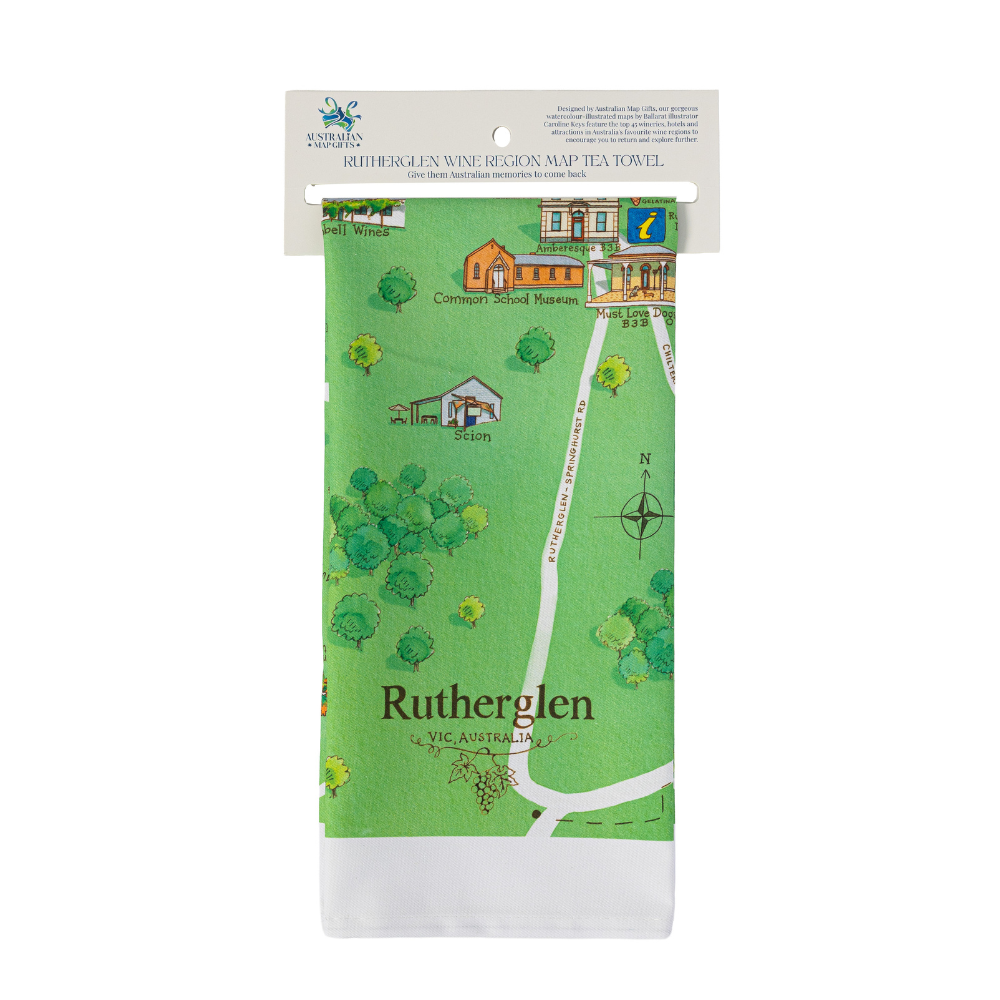 Rutherglen 1.0 wine region map tea towel retail ready