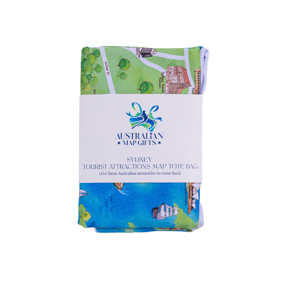 Australian Map Gifts canvas Sydney tourist attractions tote bag deep etch