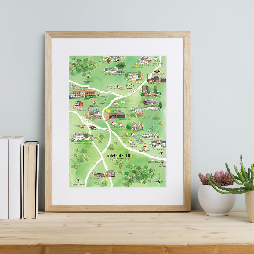 Adelaide Hills 2.0 A3 Unframed Print Wine Region Map