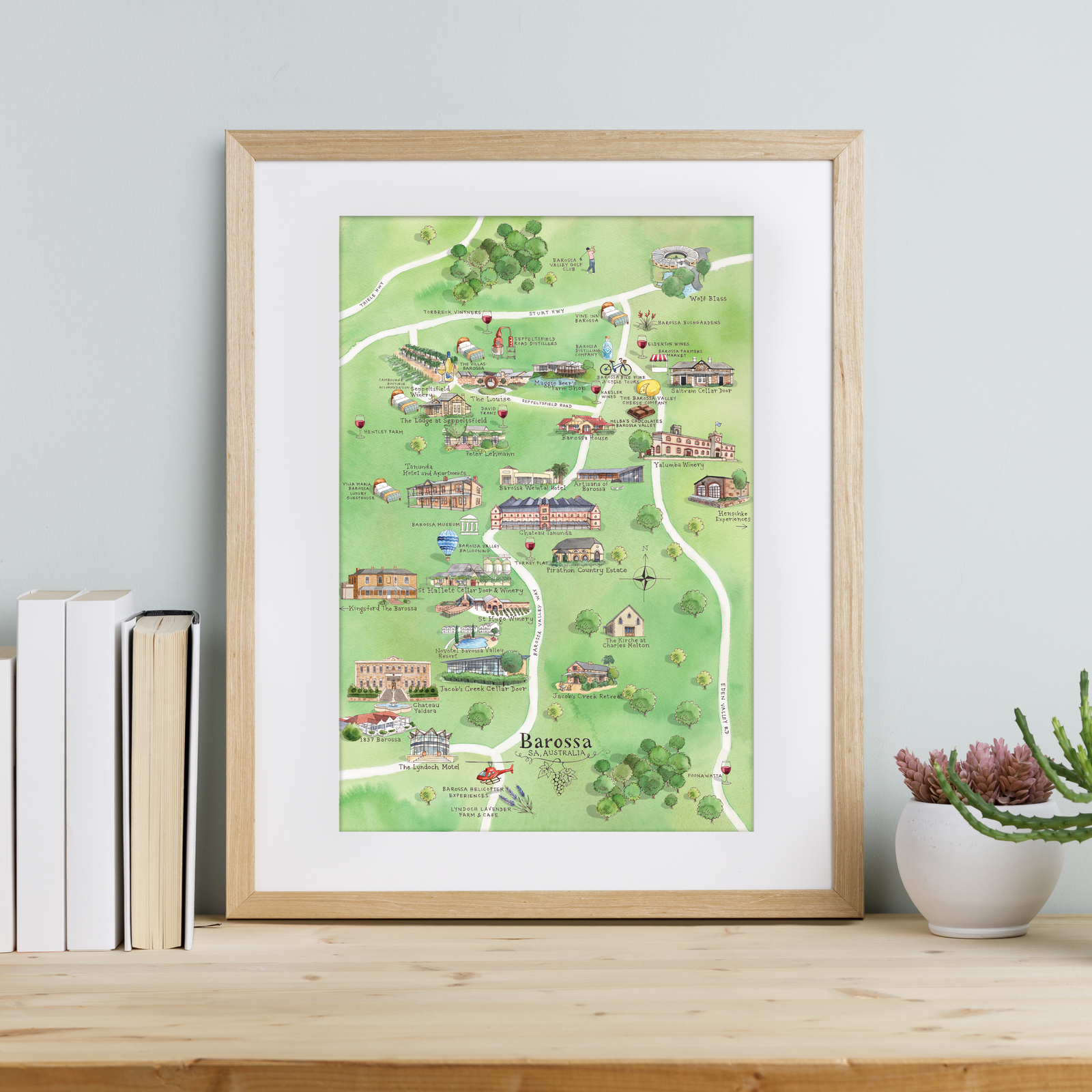 Barossa 2.0 wine region map watercolour-illustrated A3-size print