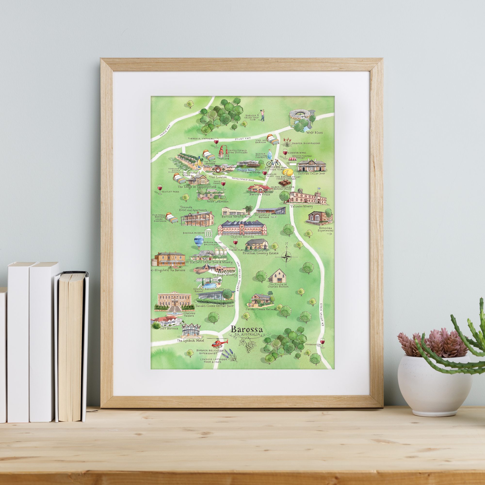Barossa 2.0 wine region map watercolour-illustrated A3-size print