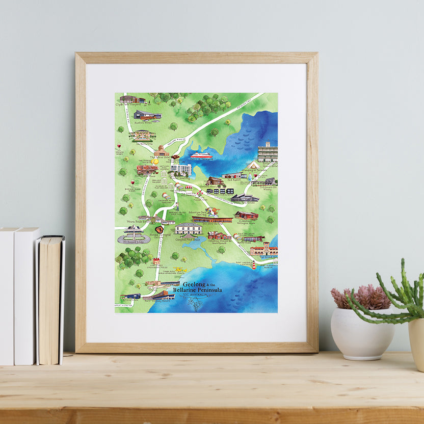 Geelong & the Bellarine Peninsula 1.0 A3 Unframed Print Wine Region Map