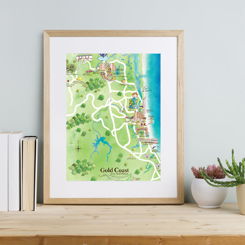 Gold Coast A3 Unframed Print Tourist Attractions Map