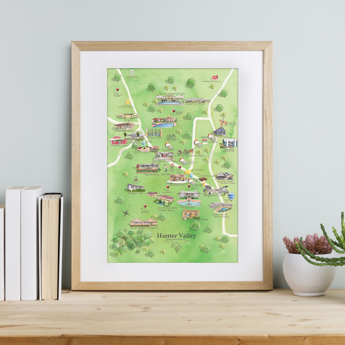 Hunter Valley 3.0 wine region map watercolour-illustrated A3-size print