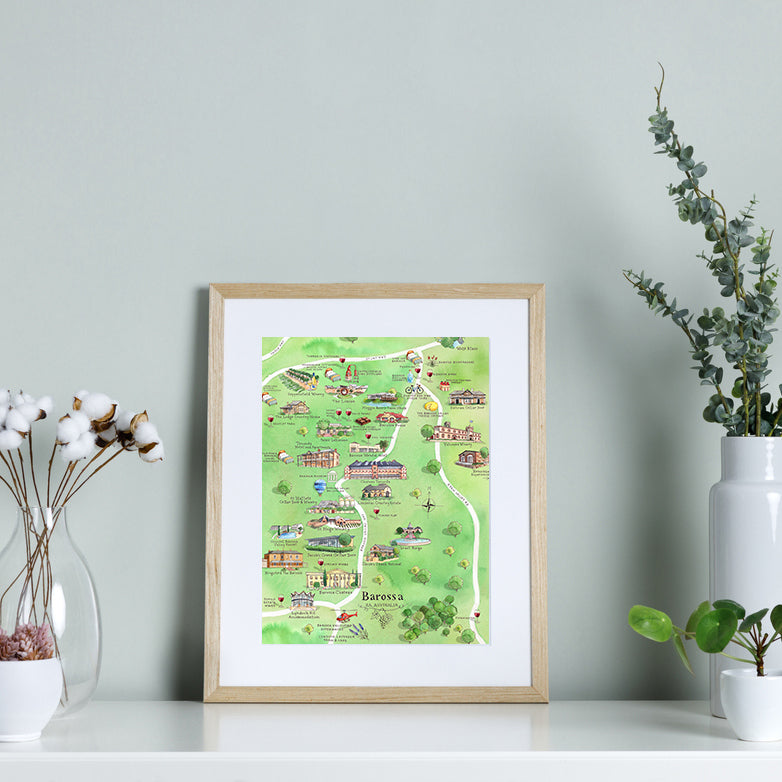 Barossa 2.0 wine region map watercolour-illustrated A4-size print