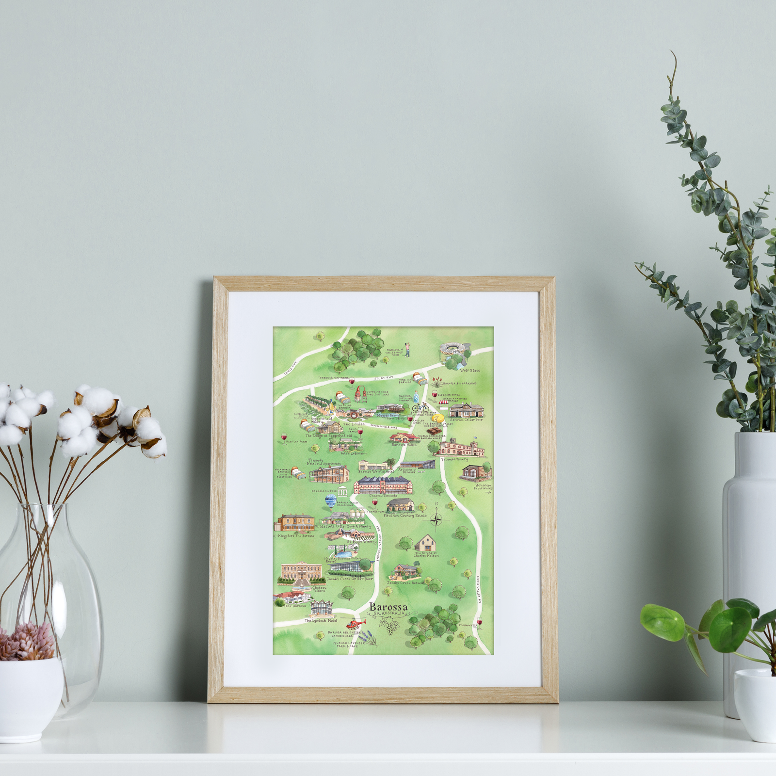Barossa 2.0 wine region map watercolour-illustrated A4-size print