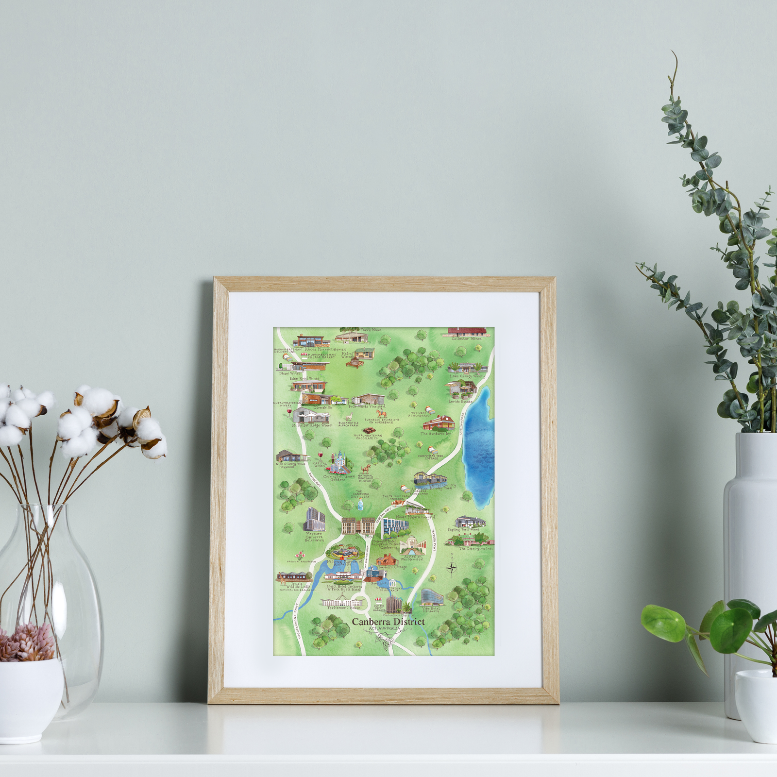 Canberra District 2.0 wine region map watercolour-illustrated A4-size print