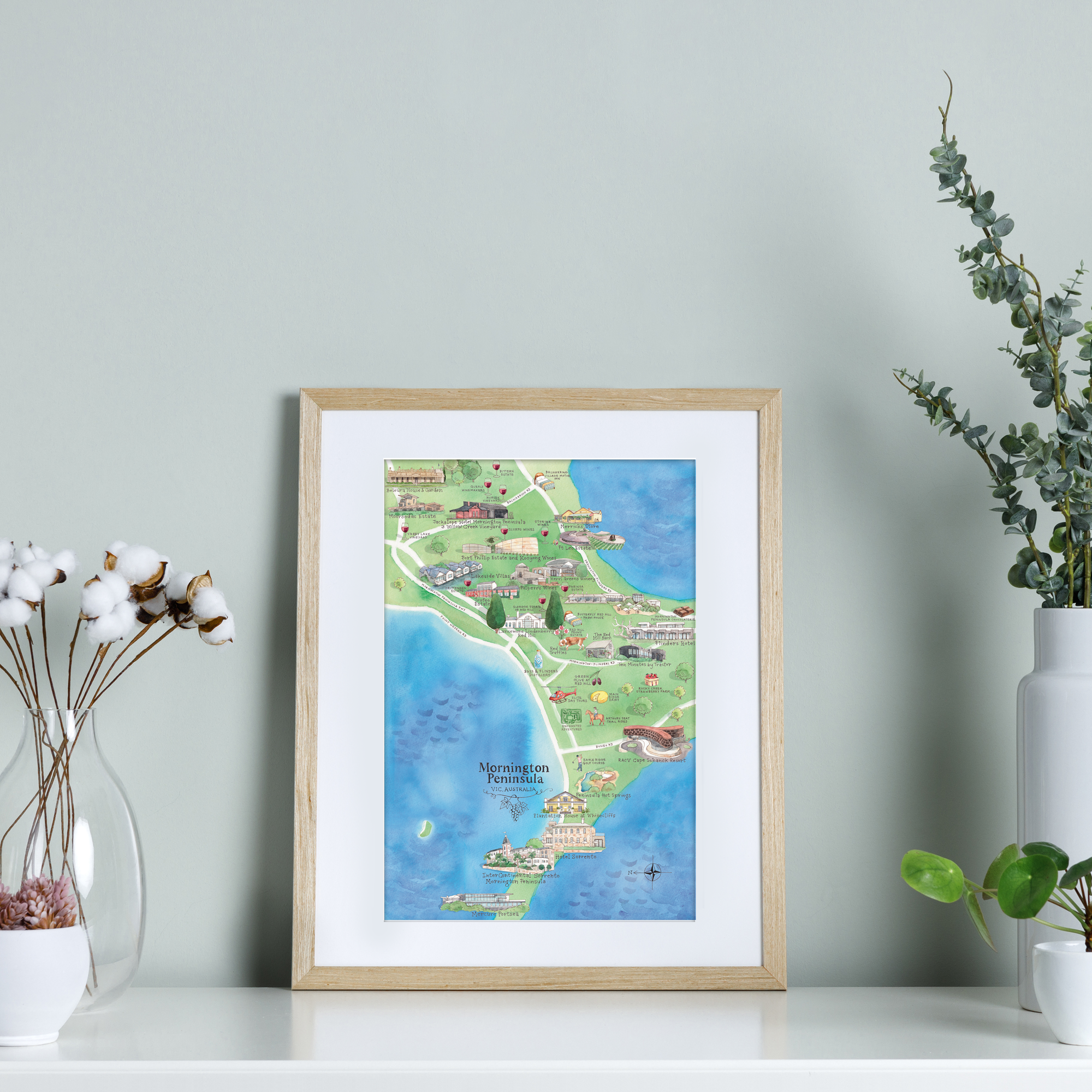 Mornington Peninsula 3.0 wine region map watercolour-illustrated A4-size print
