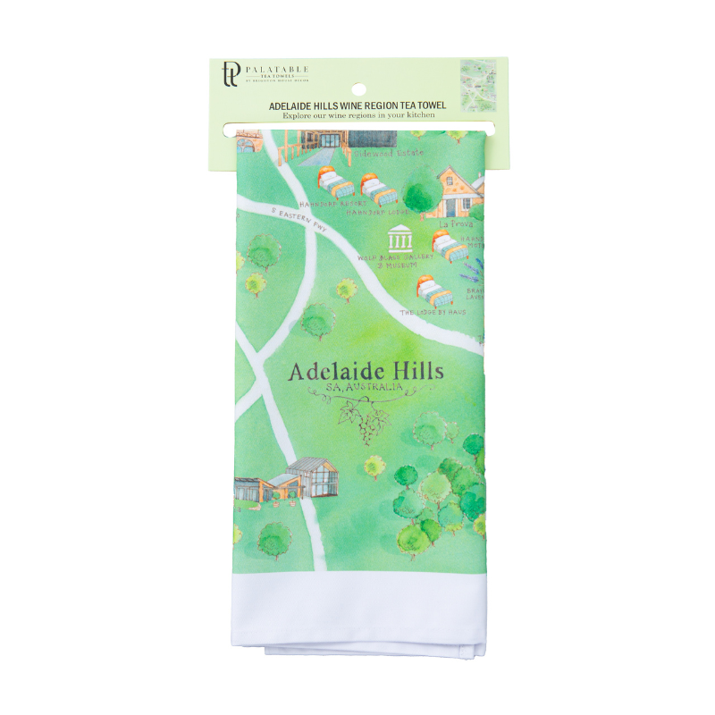 Adelaide Hills wine region map 2.0 tea towel retail ready