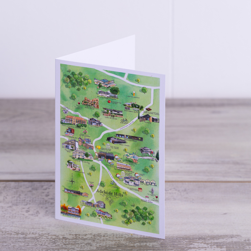 Adelaide Hills 3.0 wine region map greeting card open