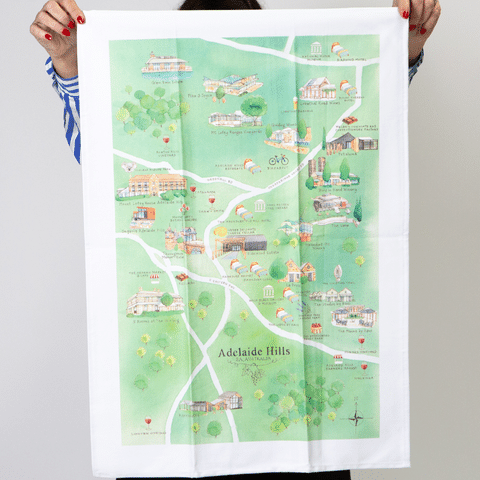 Palatable Tea Towels Adelaide Hills wine region tea towel shown in full