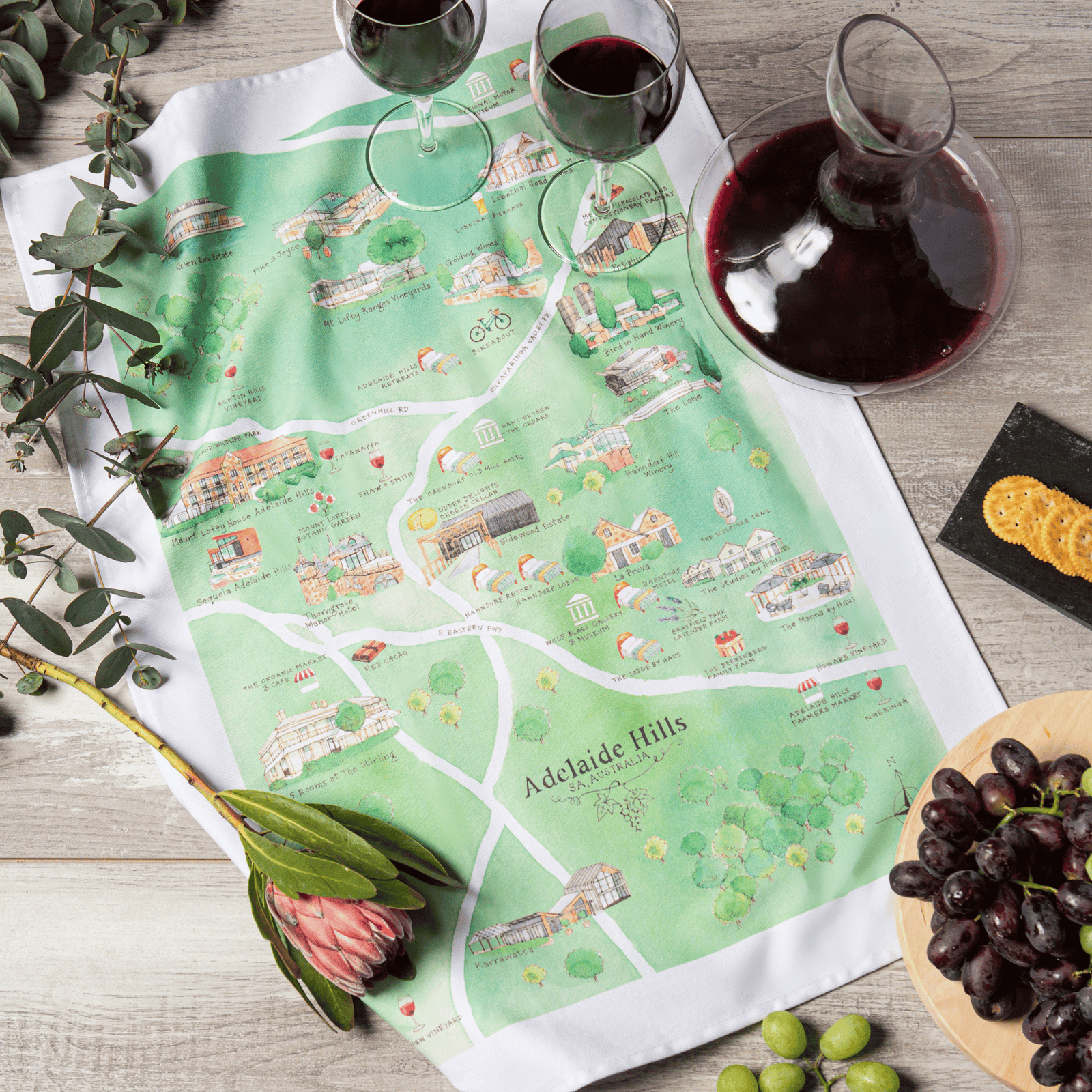 Adelaide Hills wine region tea towel