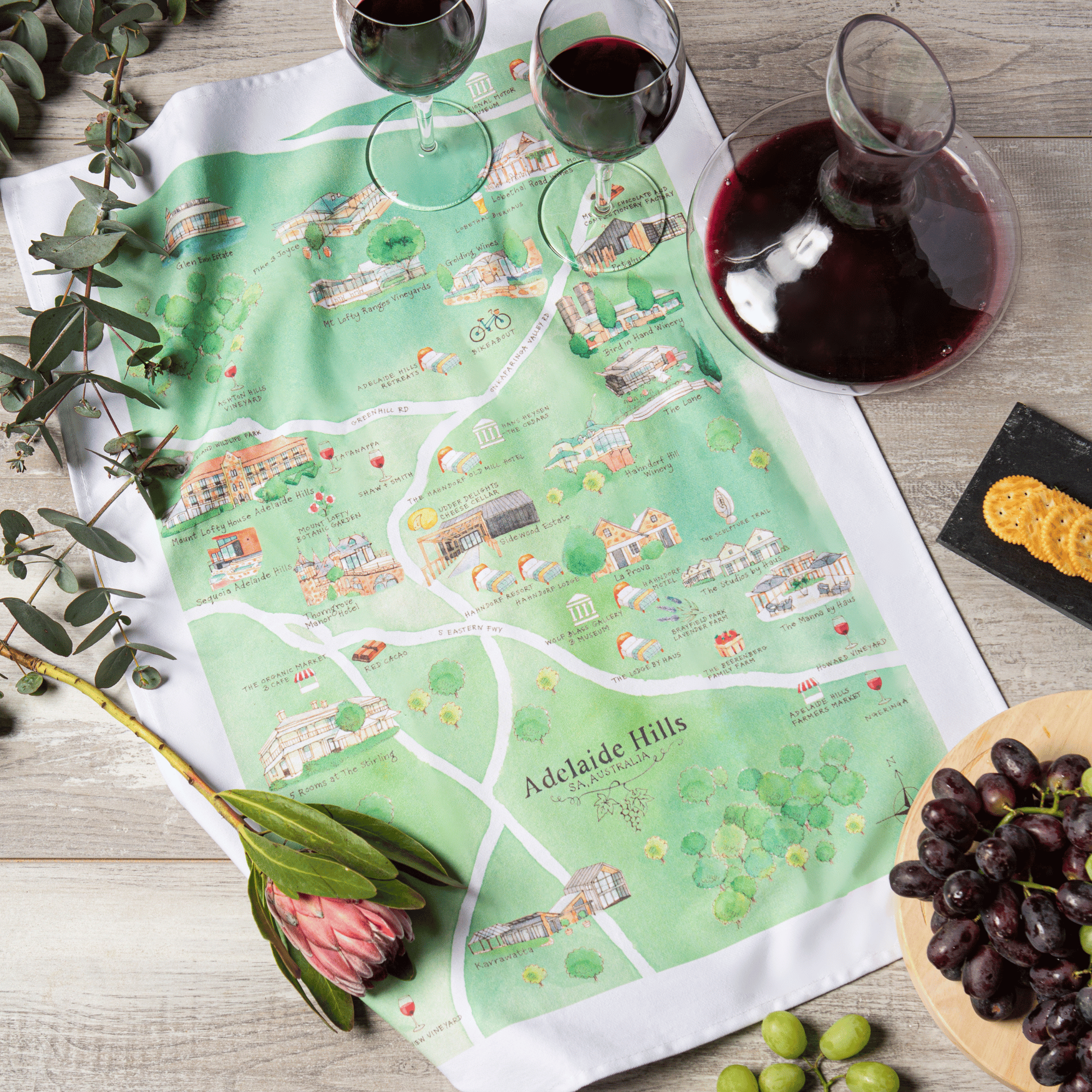 Adelaide Hills wine region tea towel