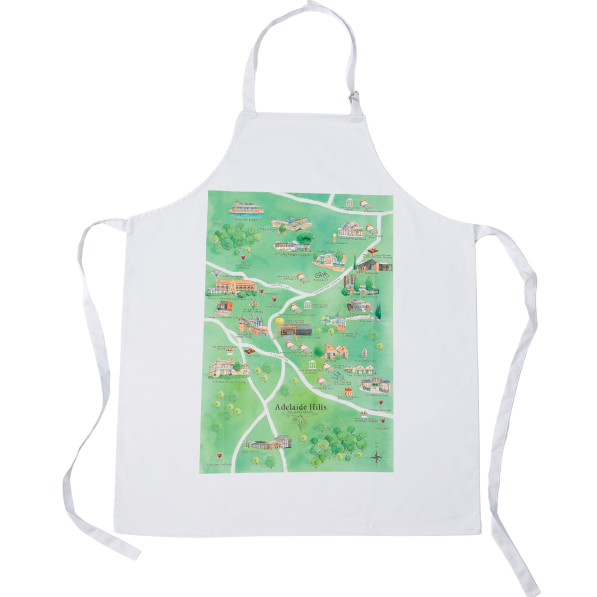 Adelaide Hills wine region map apron flat lay