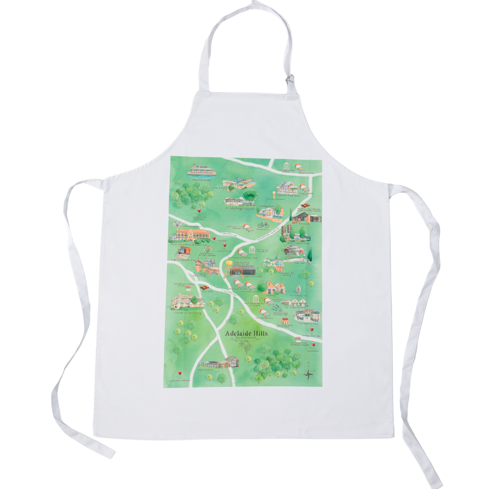 Adelaide Hills wine region map apron flat lay