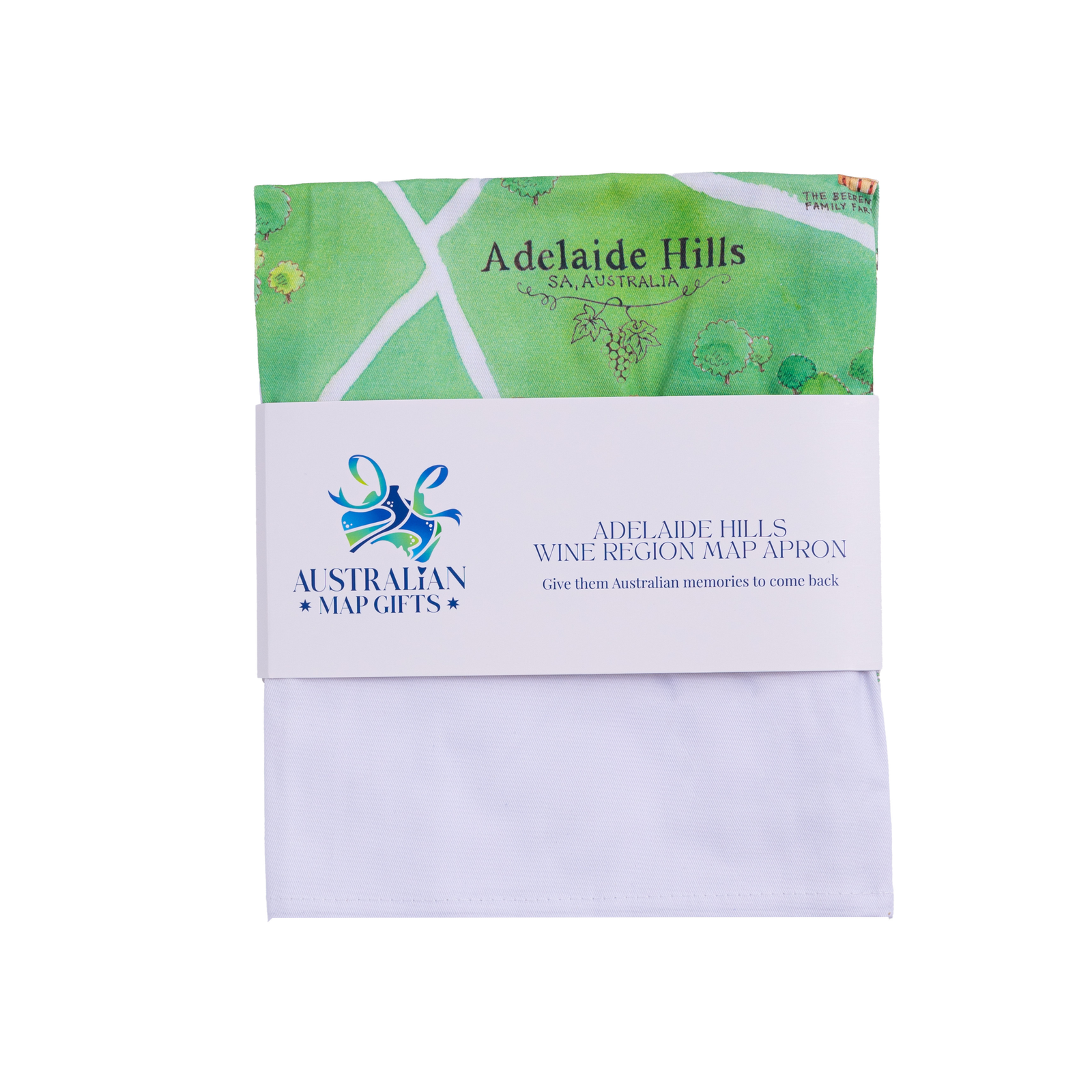 Adelaide Hills wine region map apron in packaging