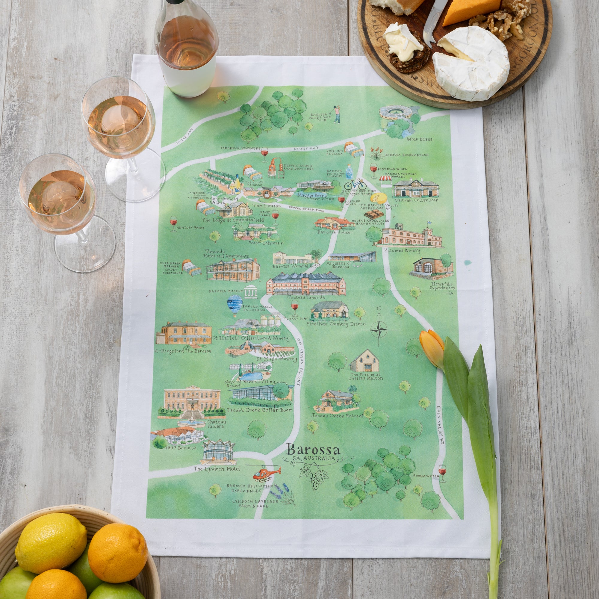 Australian Map Gifts cotton Barossa 2.0 wine region map tea towel styled