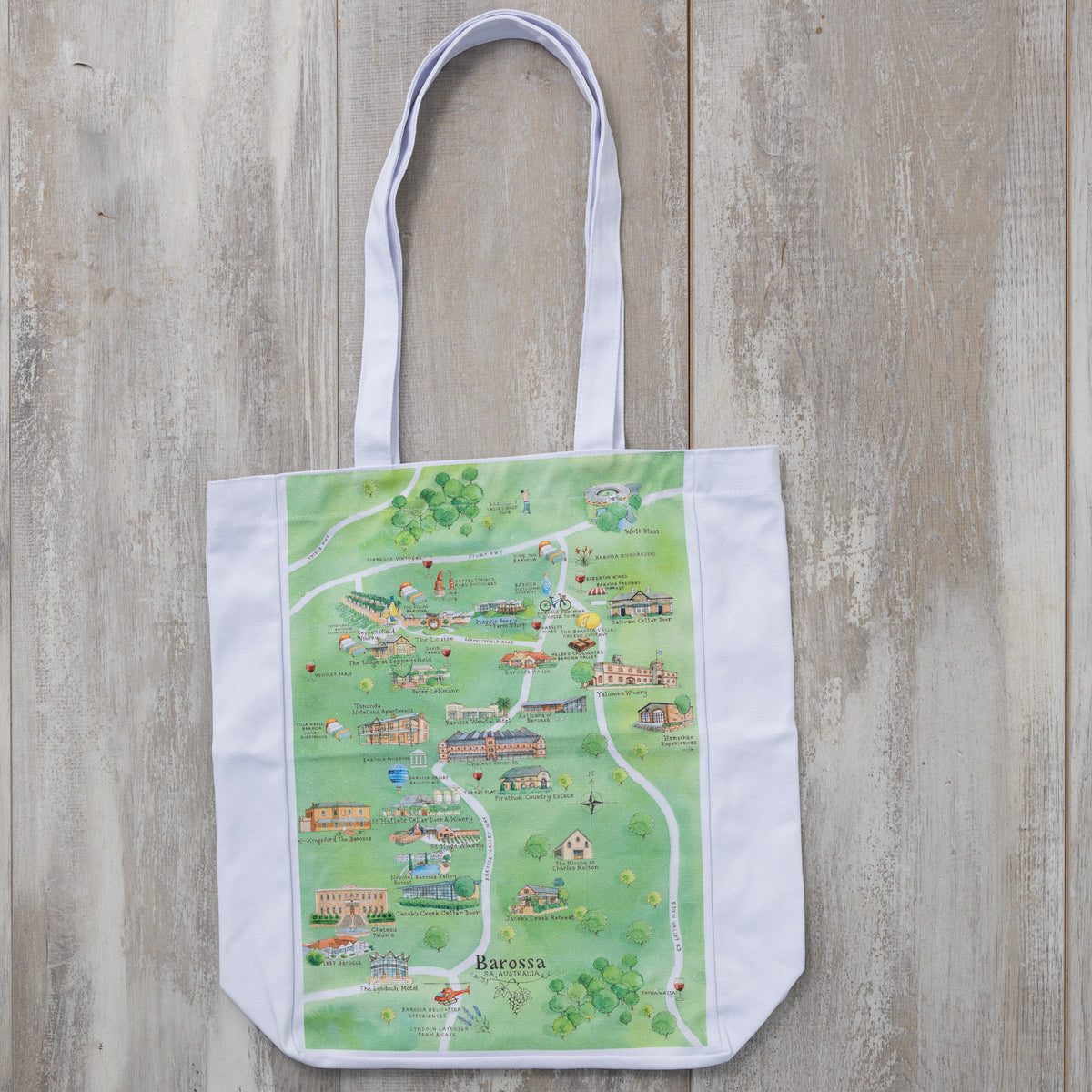 Australian Map Gifts canvas Barossa wine region map tote bag flat lay