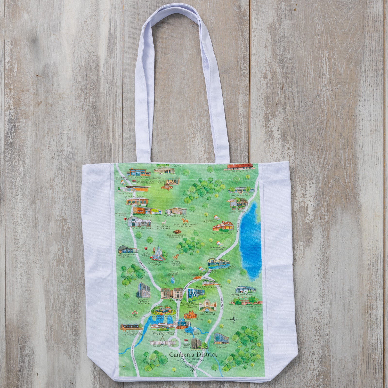 Australian Map Gifts canvas Canberra District 2.0 wine region map tote bag flat lay