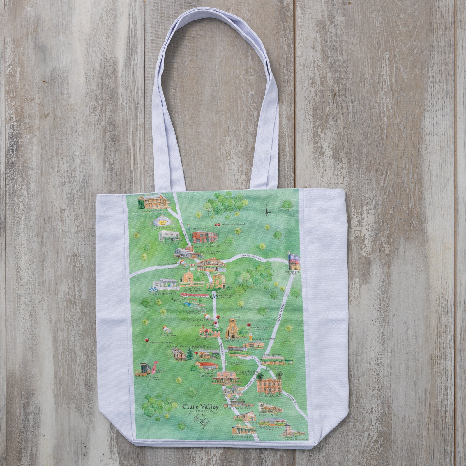 Australian Map Gifts canvas Clare Valley wine region map tote bag flat lay