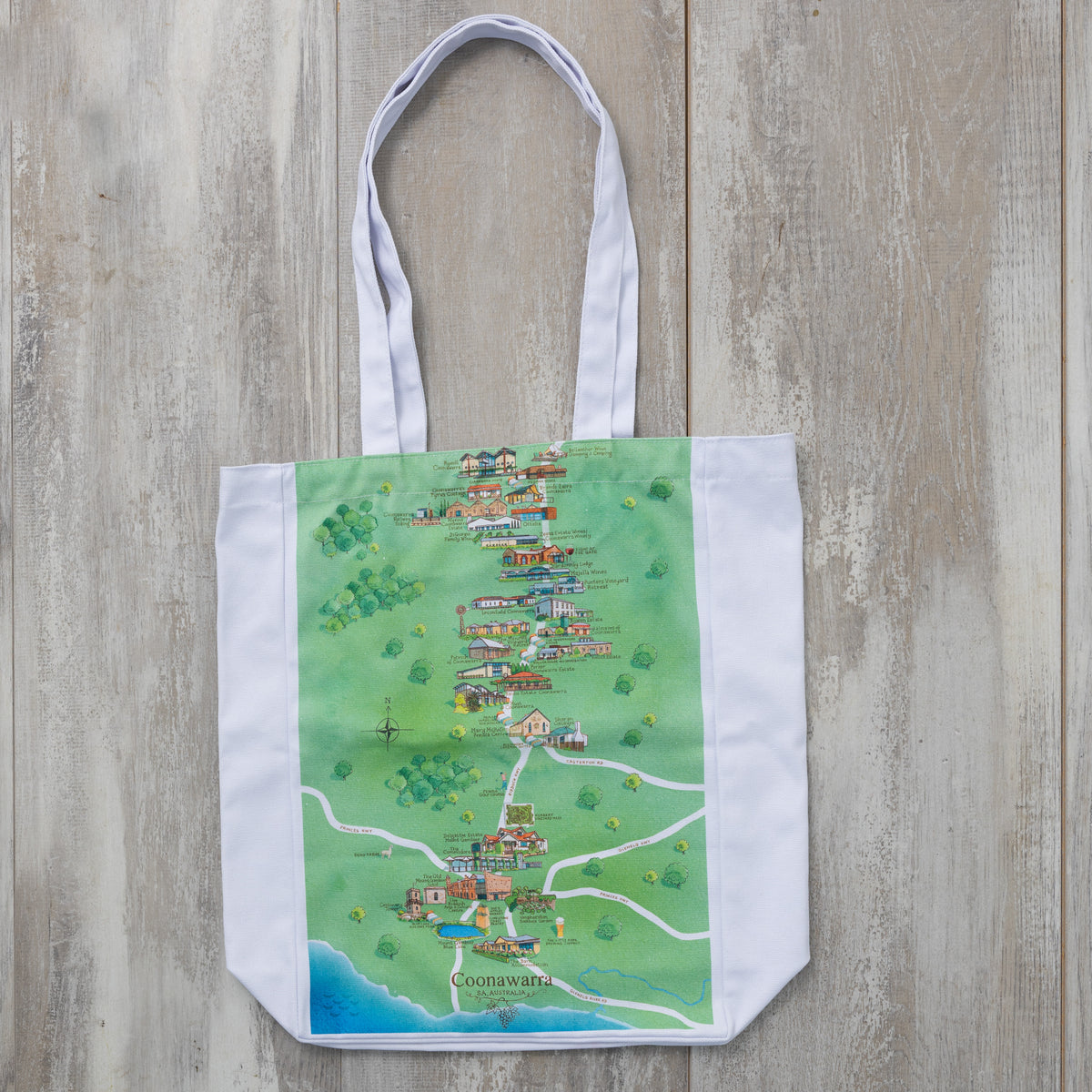Australian Map Gifts canvas Coonawarra tote bag flat lay