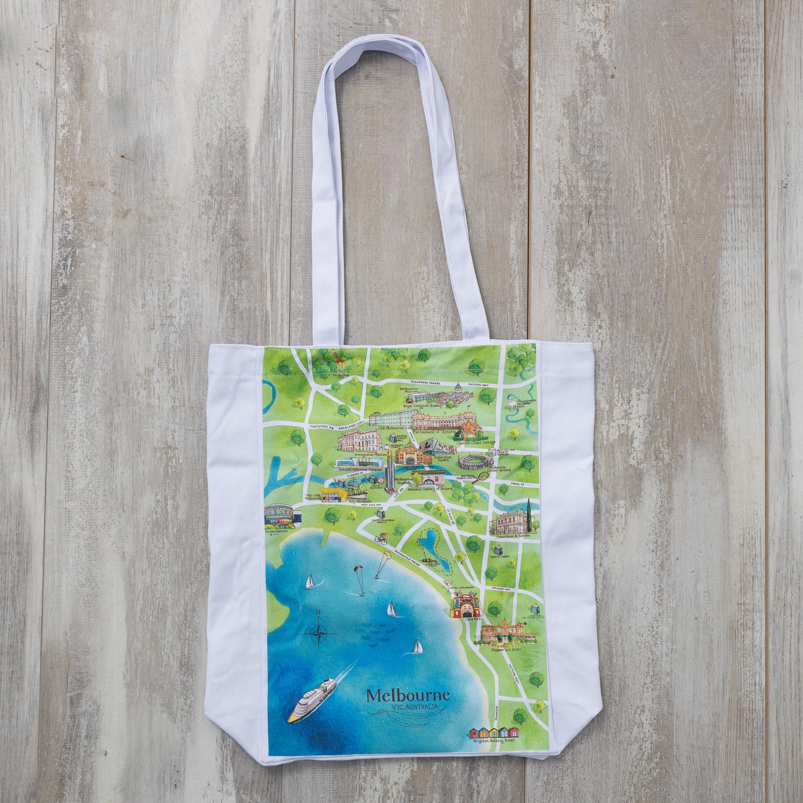 Australian Map Gifts canvas Melbourne tourist attractions map tote bag flat lay