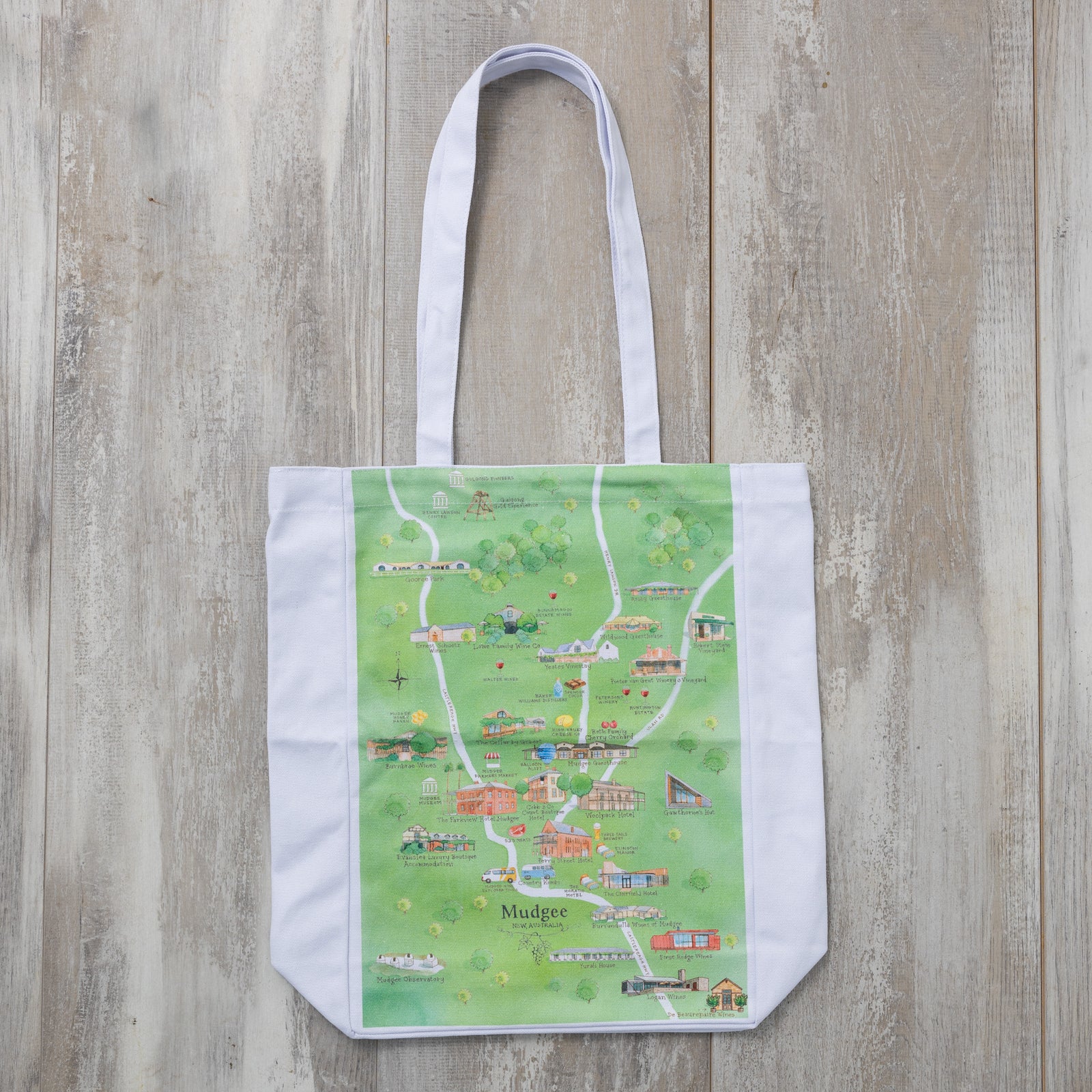 Australian Map Gifts canvas Mudgee wine region map tote bag flat lay