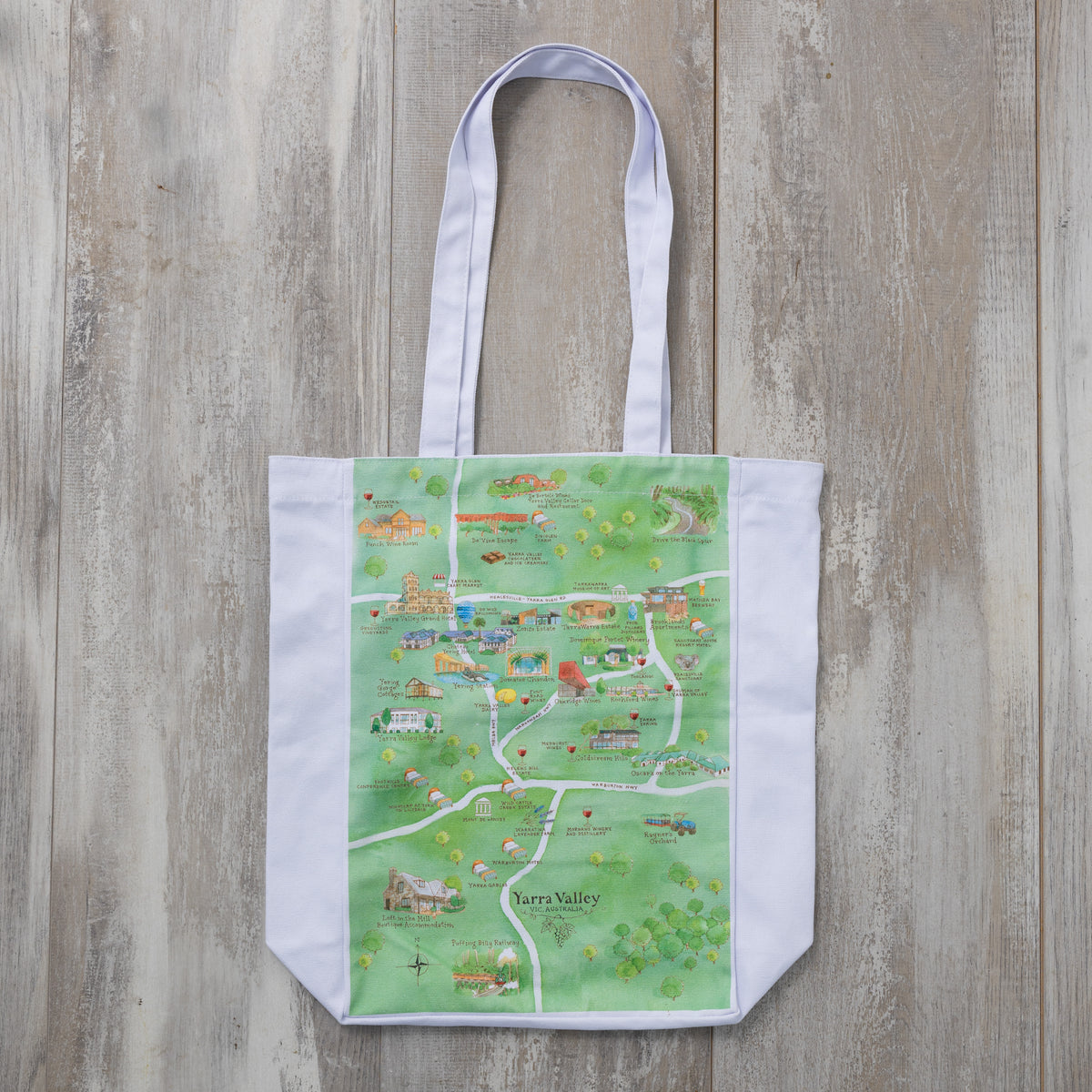 Australian Map Gifts canvas Yarra Valley wine region map tote bag flat lay