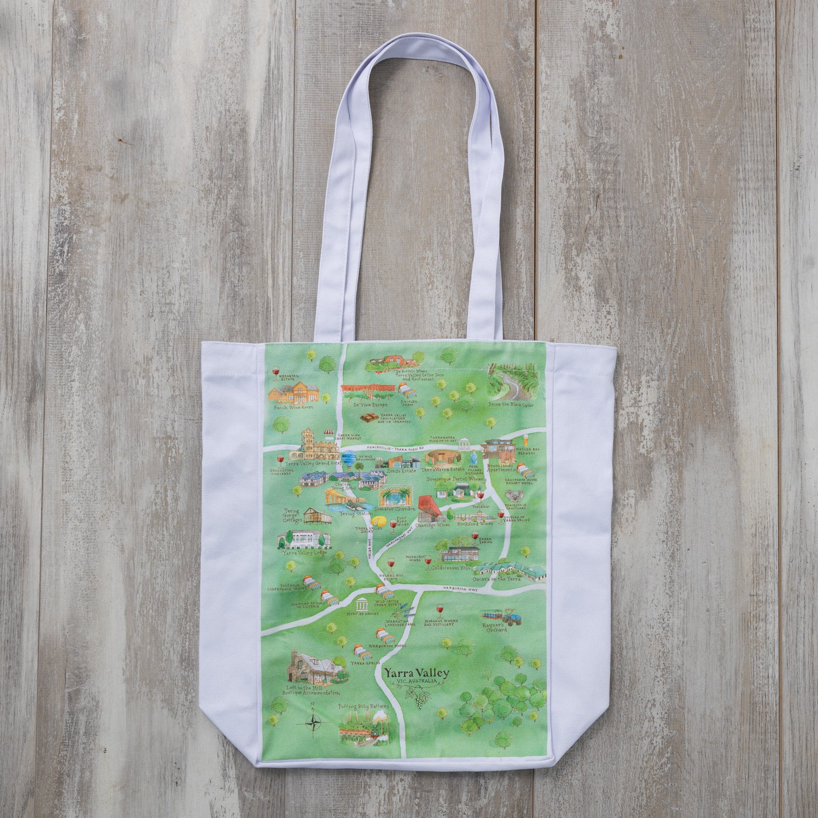 Australian Map Gifts canvas Yarra Valley wine region map tote bag flat lay