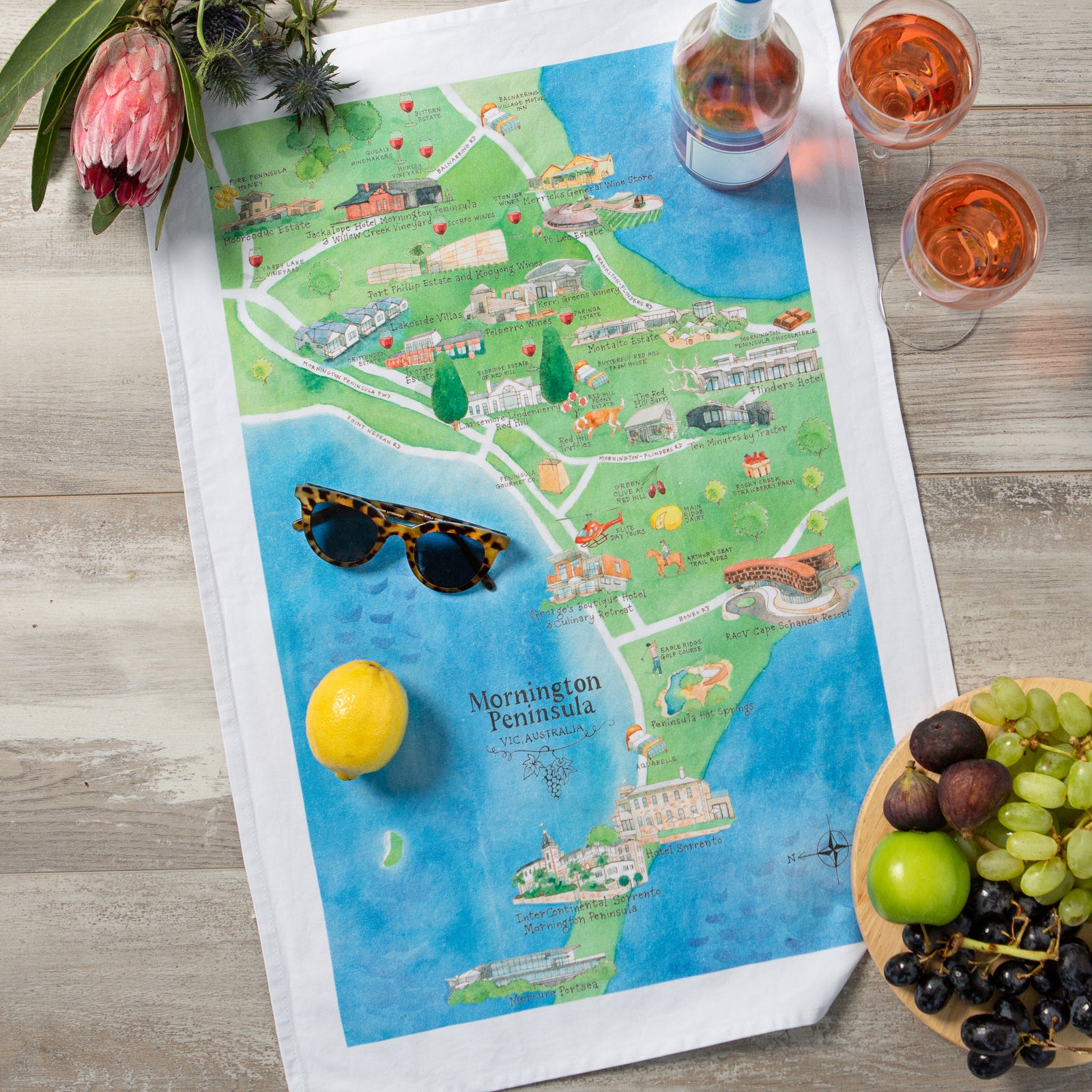 Australian_Map_Gifts_cotton_Mornington_Peninsula_wine_region_map_tea_towel_styled
