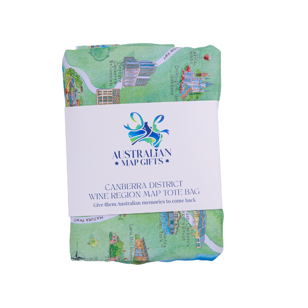 Australian Map Gifts canvas Canberra District 2.0 wine region map tote bag package deep etch