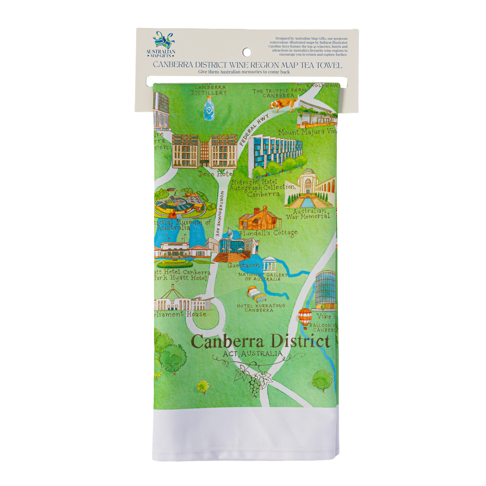 Canberra District wine region map cotton tea towel on header tag