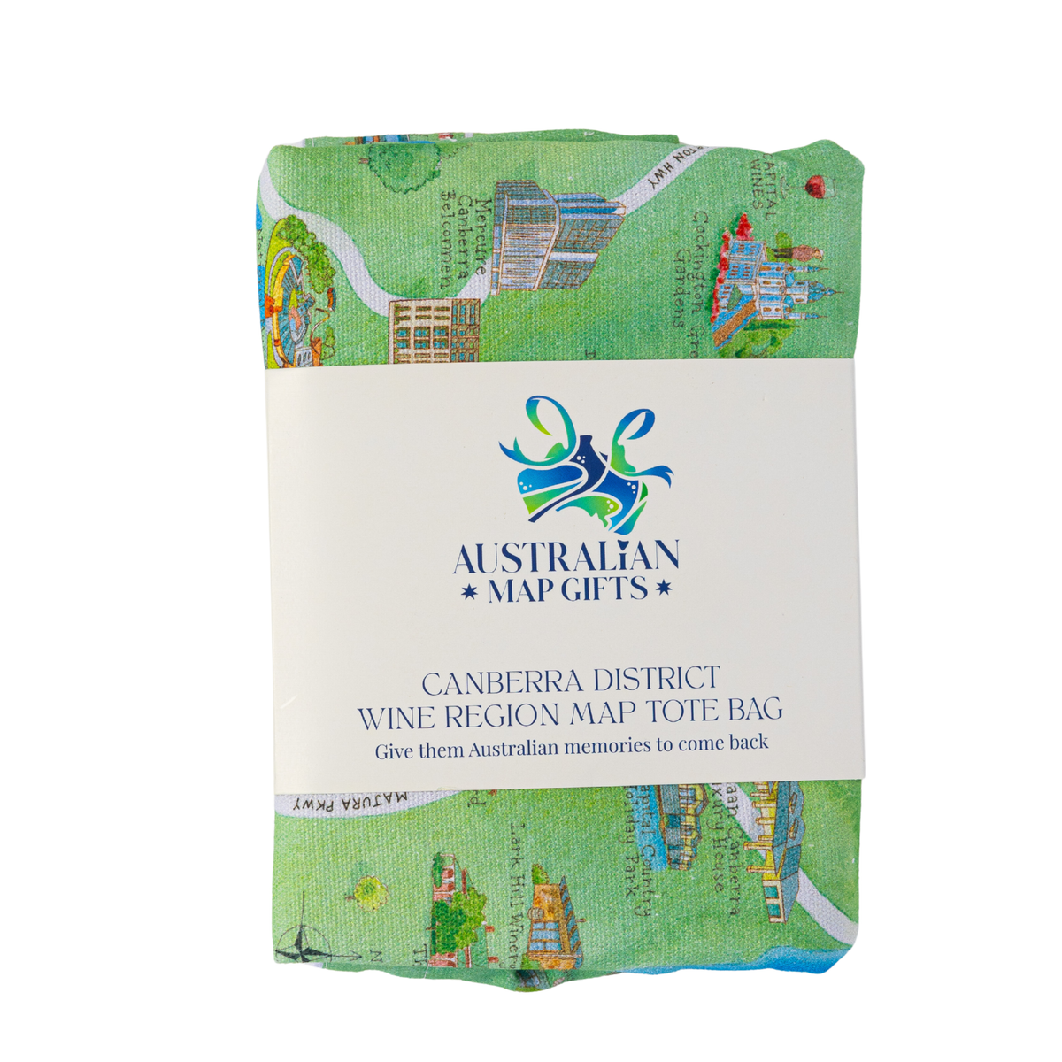 Canberra District wine region map canvas tote bag packaging