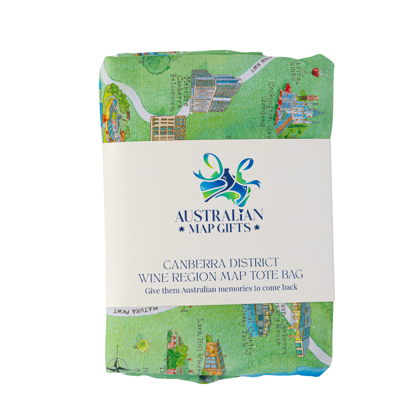 Canberra District wine region map canvas tote bag packaging