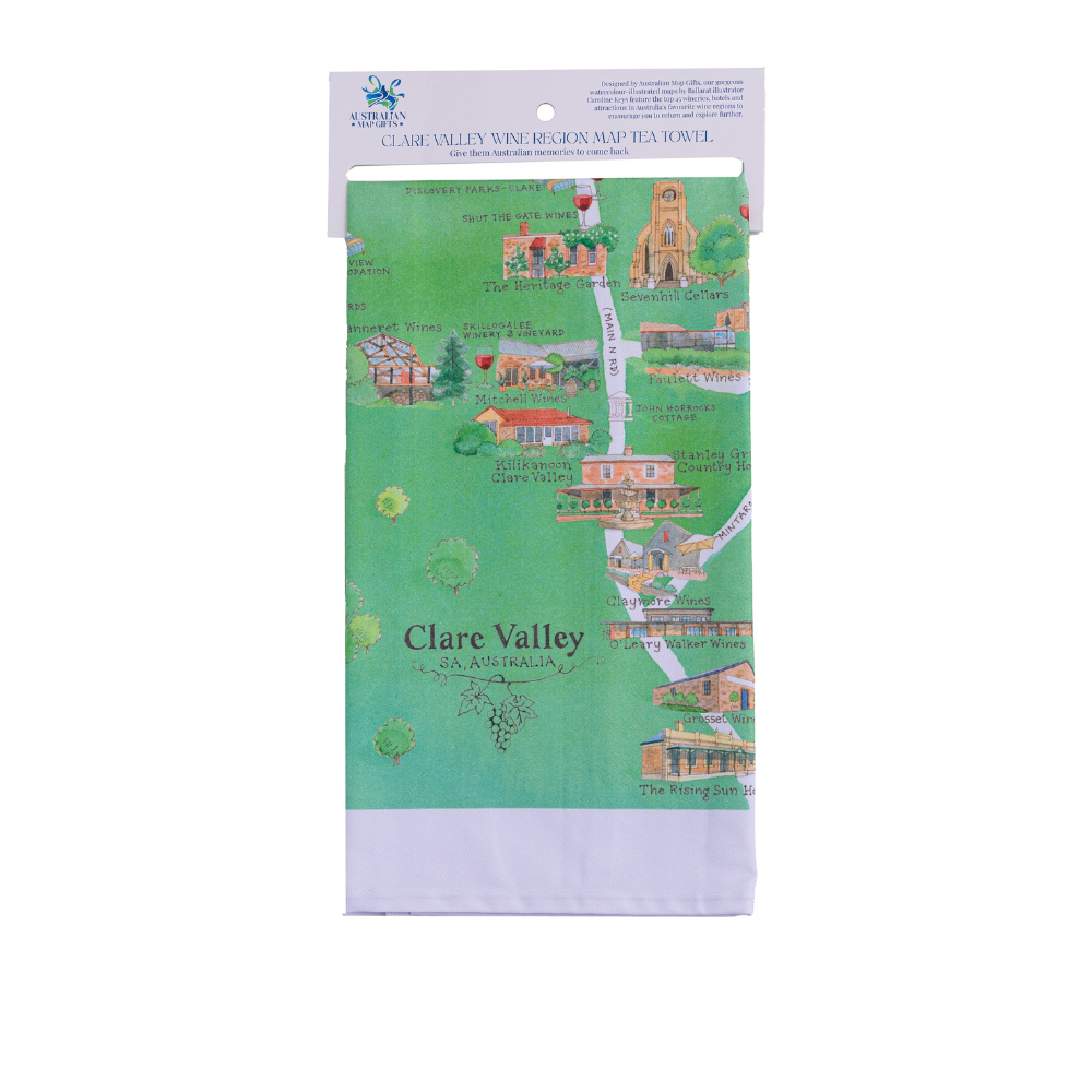 Clare Valley 2.0 tea towel header tag deep etch