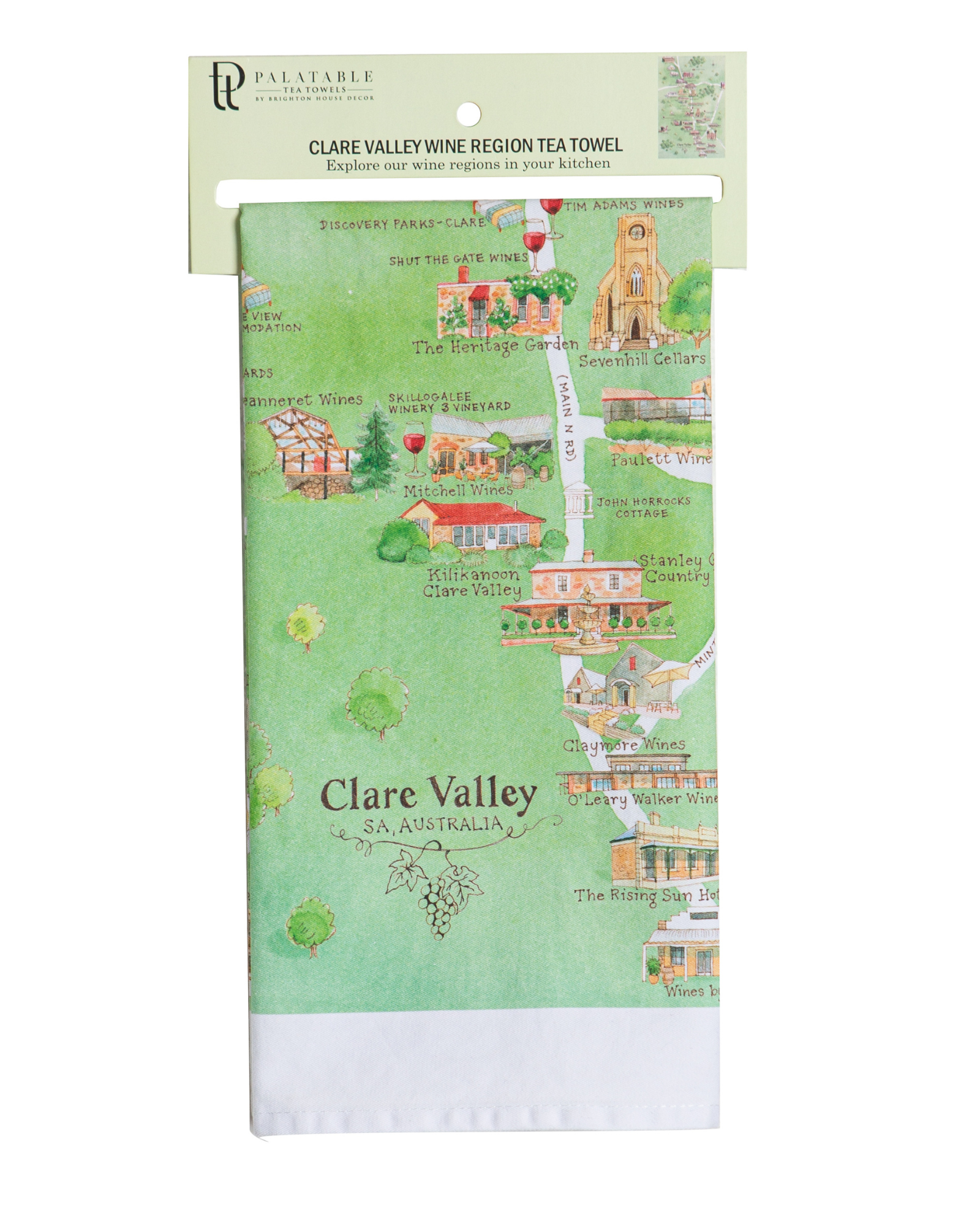 Clare Valley wine region map tea towel