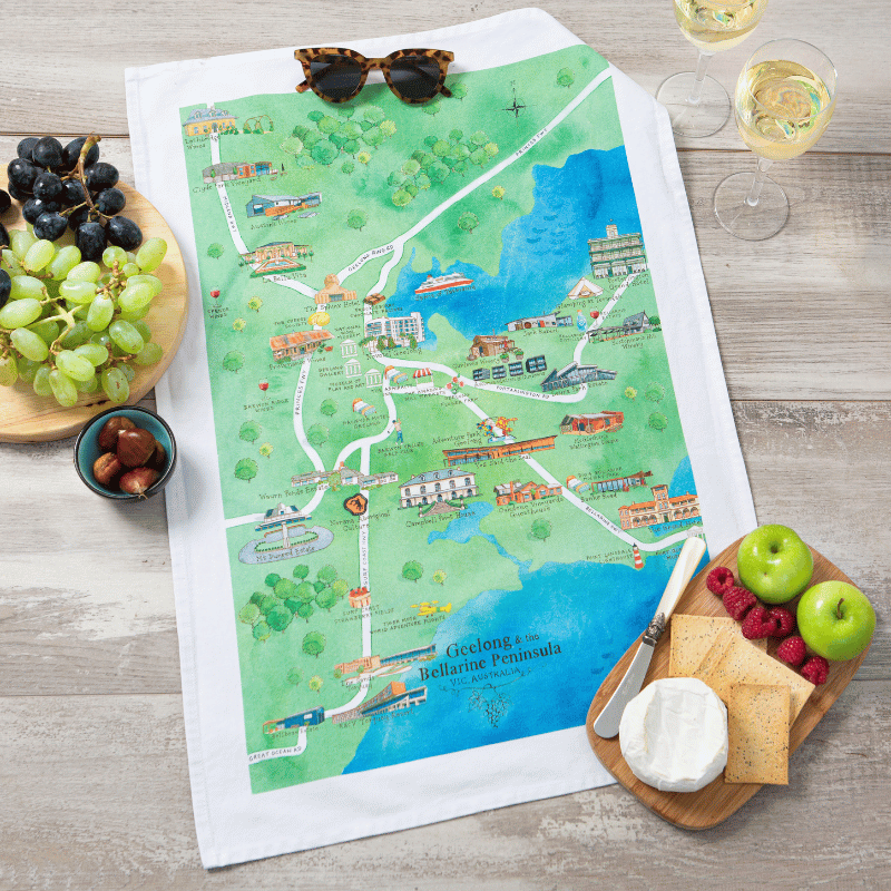 Geelong & the Bellarine Peninsula 1.0 Tea Towel Wine Region Map Gift Hamper