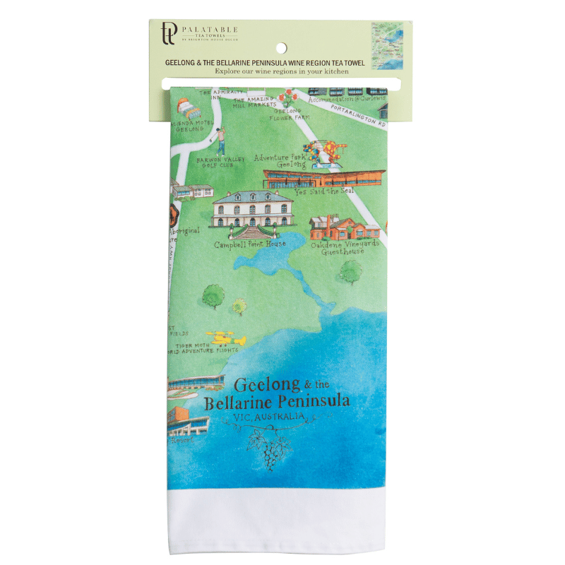 Geelong & the Bellarine Peninsula wine region tea towel retail ready