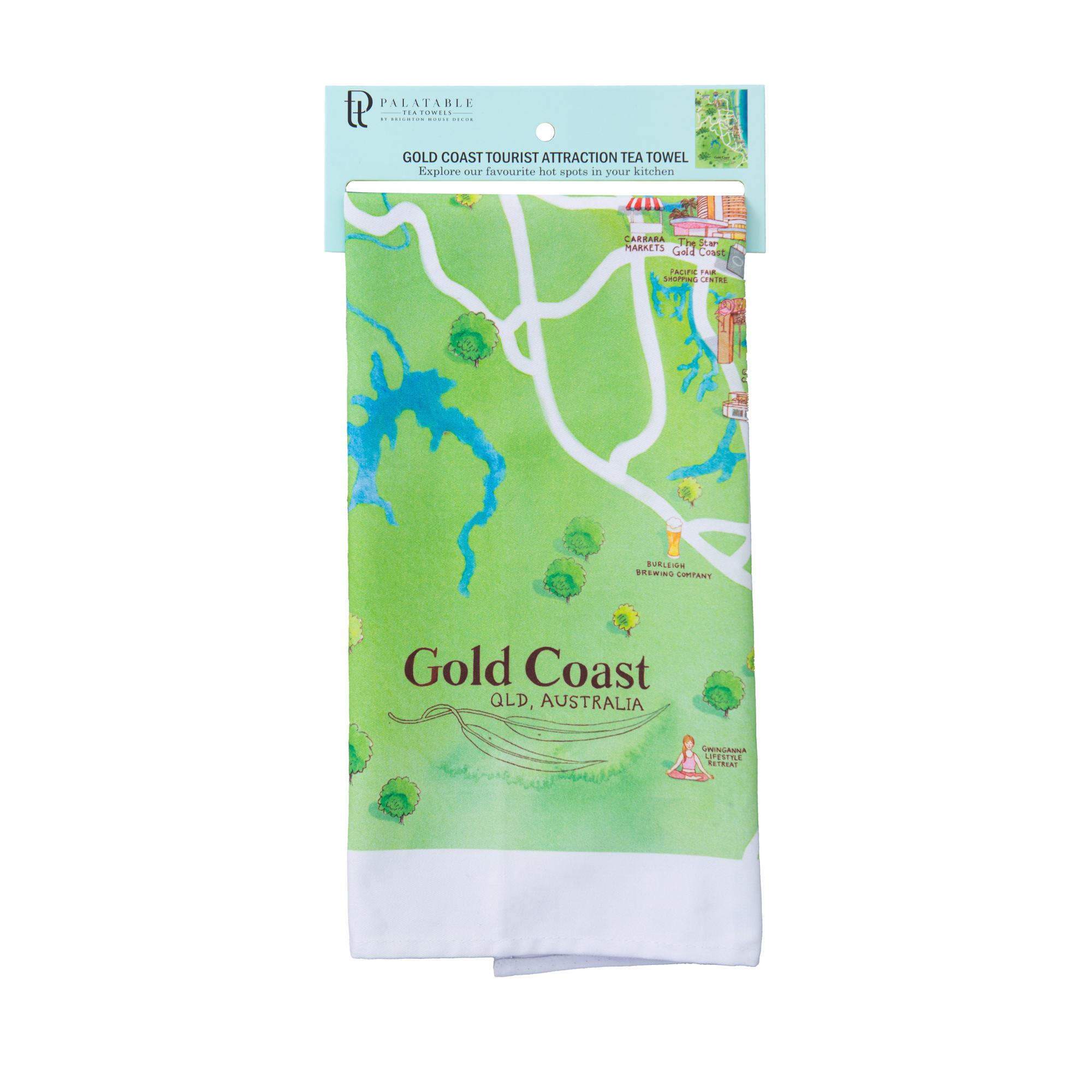 Gold Coast Tea Towel Tourist Attractions Map