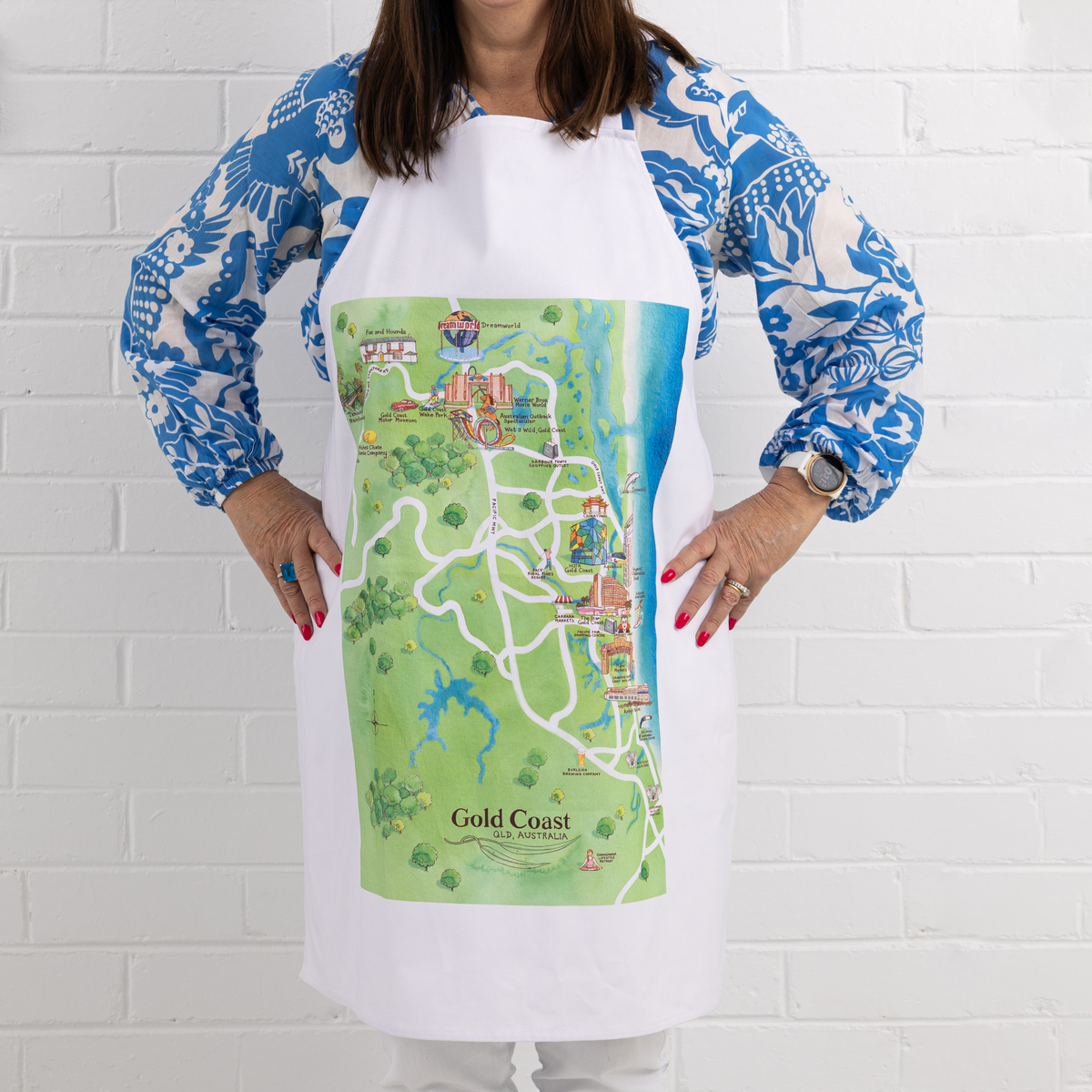 Gold Coast tourist attractions map apron on model