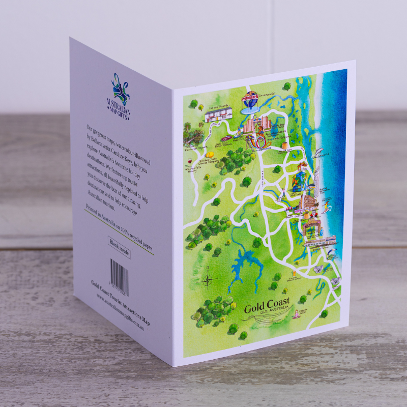 Gold Coast Greeting Card Tourist Attractions Map A6