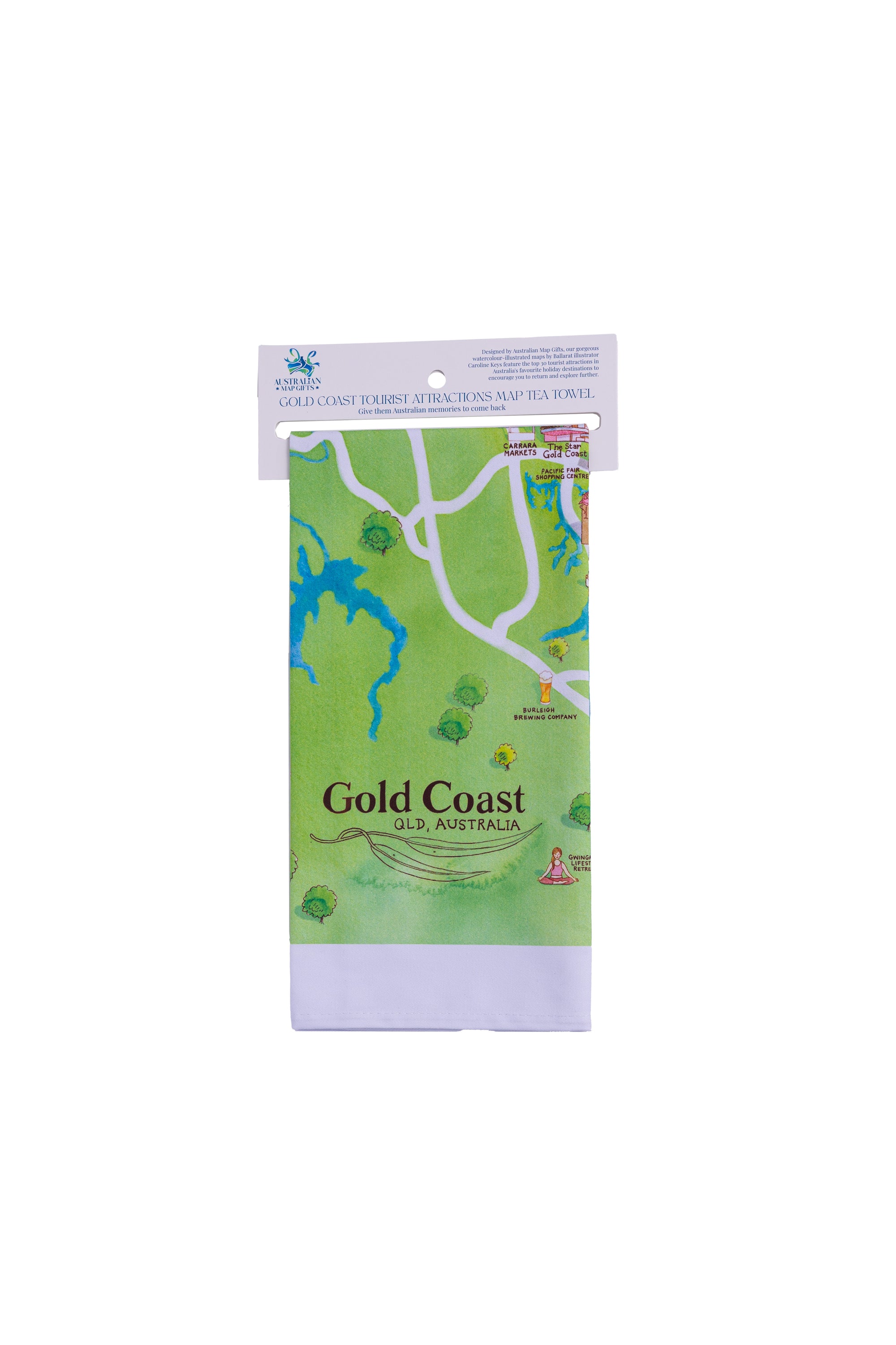 Gold Coast Tea Towel Tourist Attractions Map