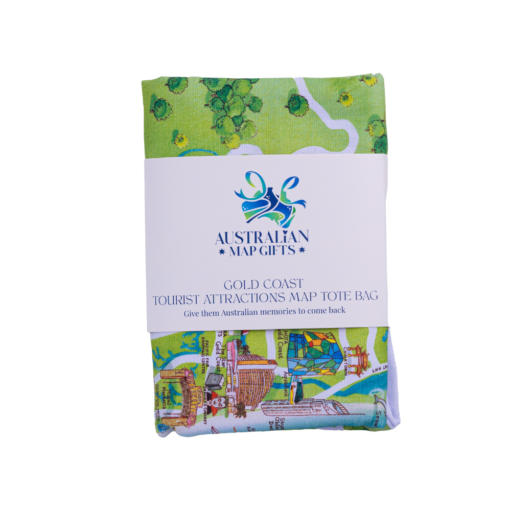 Australian Map Gifts canvas Gold Coast tote bag deep etch