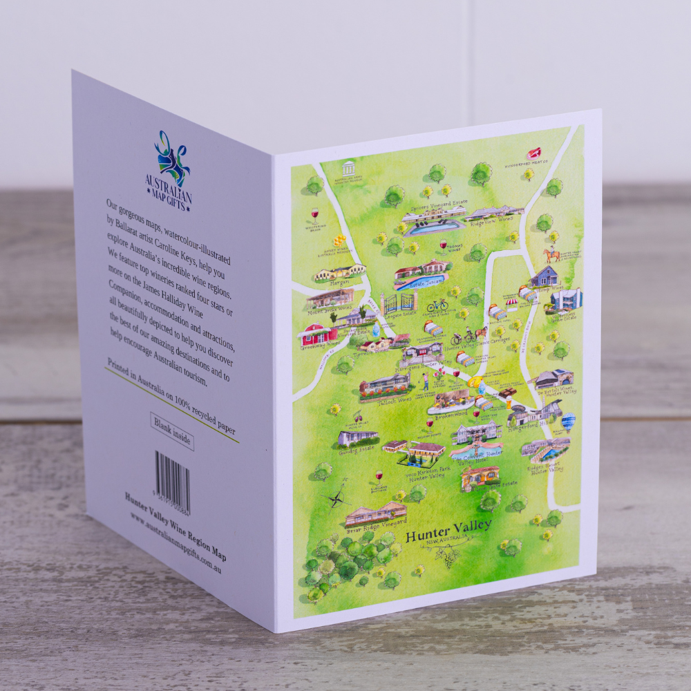 Hunter Valley 3.0 wine region map greeting card opened out