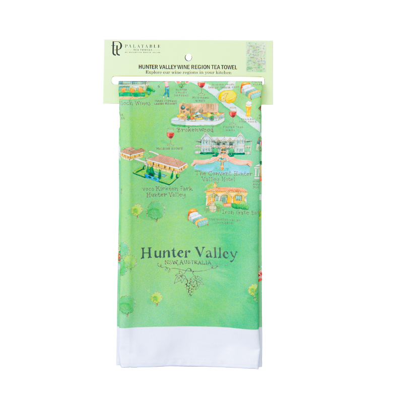 Hunter Valley wine region map tea towel 2.0 iteration retail ready