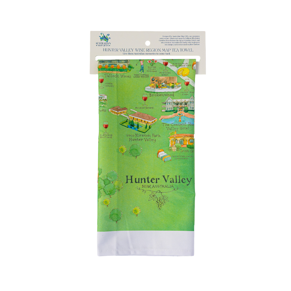 Hunter Valley wine region map tea towel 2.0 iteration retail ready