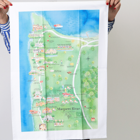 Palatable Tea Towels Margaret River wine region tea towel shown in full