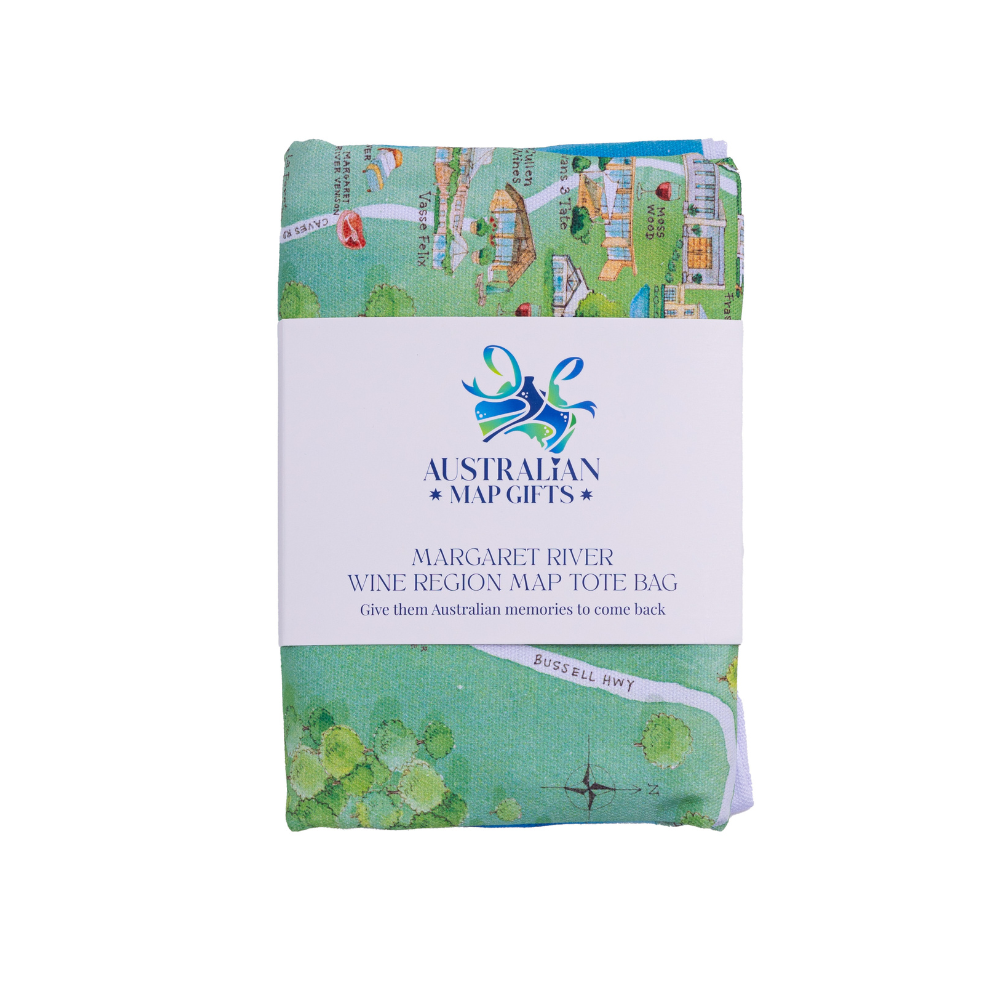 Australian Map Gifts canvas Margaret River wine region map tote bag deep etch