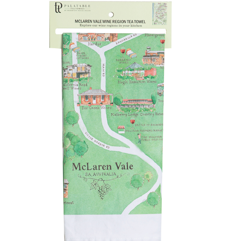 McLaren Vale wine region map tea towel retail ready
