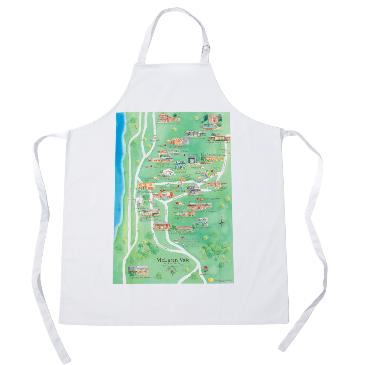 McLaren Vale wine region map apron flat lay